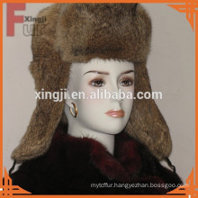 Russia natural brown color winter real fur Hare rabbit fur hat